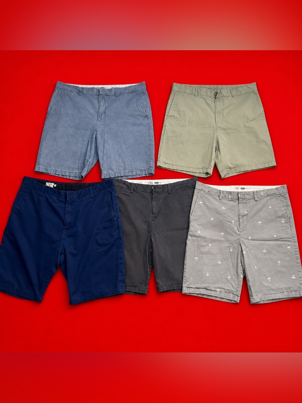 (5) Lot:: Old Navy Men's Chino Shorts - Navy, Light Blue, Olive, Charcoal, Gray
